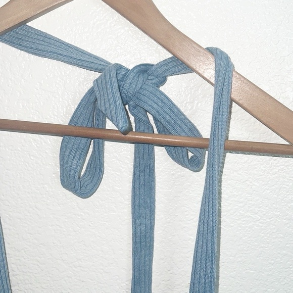 WeWoreWhat Blue New Without Tag Tie Halter Ribbed Bra Top - Picture 3 of 10